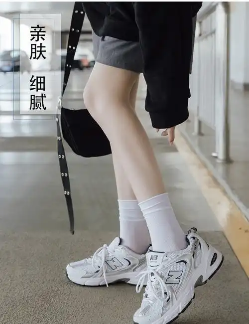 袜子女夏季薄款冰冰堆堆袜子少女可爱日系中筒袜黑白纯色卷边袜子两双