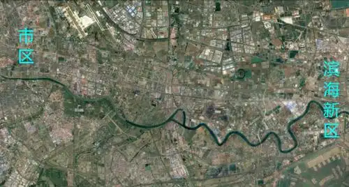 天津市区与滨海新区之间的卫星图