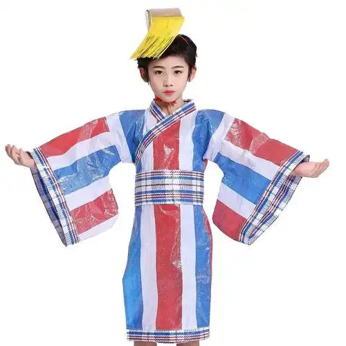 男童六一环保表演服废物利用演出服手工制作编织袋服装亲子环保服