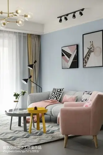 灰蓝色混搭客厅落地灯设计