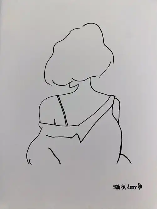 每日一画画|短发少女黑白背影|简笔画