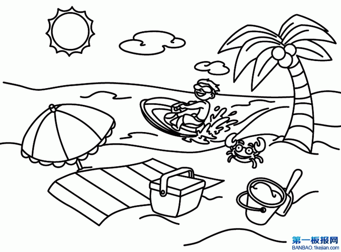 儿童画美丽的沙滩简笔画夏天主题简笔画沙滩海边风景简笔画海边风景太