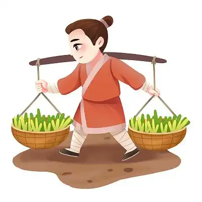 卡通手绘挑担子的古代农民人物素材农民元素