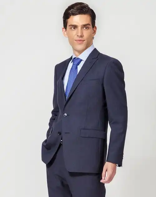 两扣羊毛藏蓝色西服