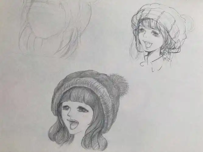 手帐本铅笔画每日一画戴帽子的女孩