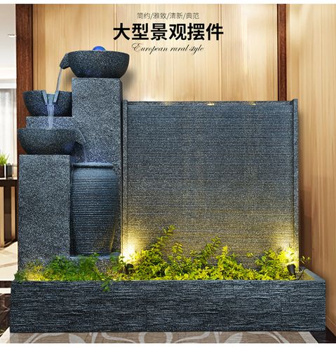 大型欧式流水喷泉鱼池水幕墙摆件别墅水景家居公司室内创意假山