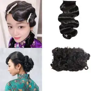 包邮复古旗袍洋装螺旋公主绑带宫廷油条卷金粉白秀珠马尾披肩假发