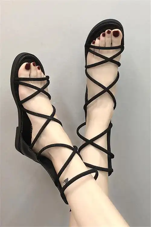 2021新款凉鞋凉鞋女2021年新款夏季绑带网红仙女风平底罗马鞋大学生
