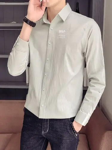 高富帅男装新款帅气潮男长袖衬衫纯棉韩版修身翻领衬衣男士青年装