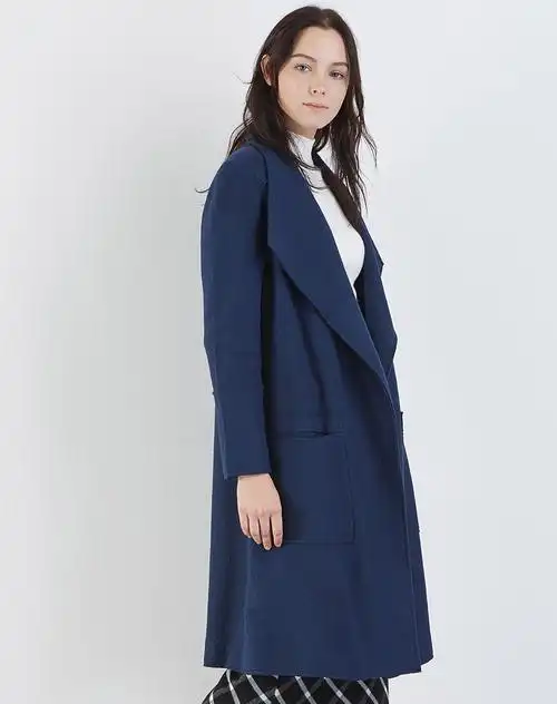 外套欧美时尚简约女大衣墨蓝色