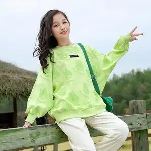 十二岁女童春秋装卫衣13绿色15大龄女孩薄款打底衫10长袖8上衣7潮