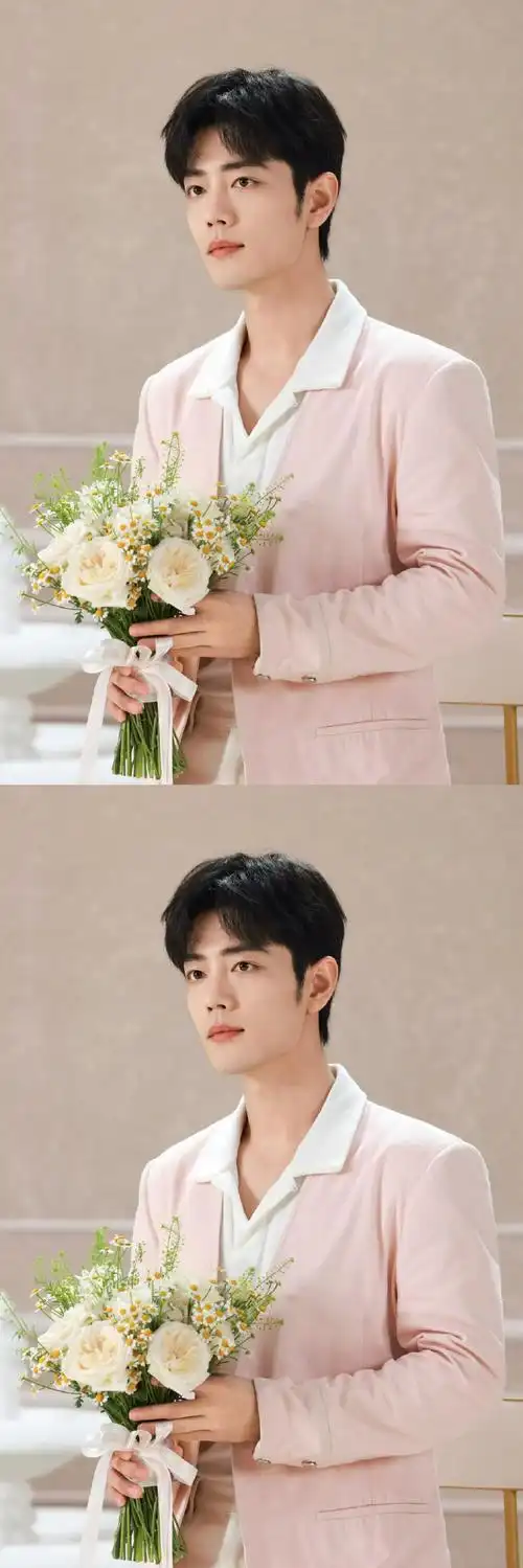 肖战花神降临##肖战粉色深v西装