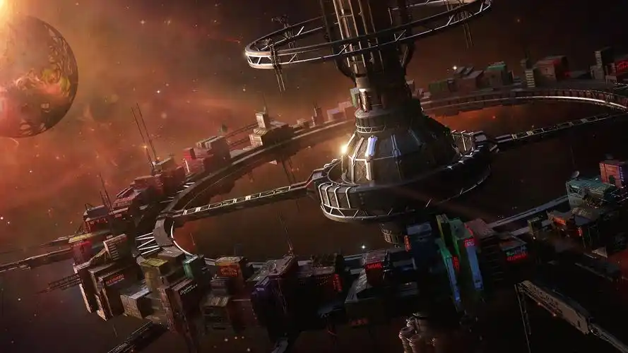 宇宙空间站科幻酷炫手绘插画,艺术壁纸-回车桌面