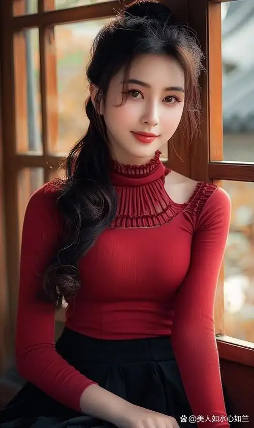 每次看到这位穿着红色高领毛衣的女子,我的心情都会变得无比愉悦.