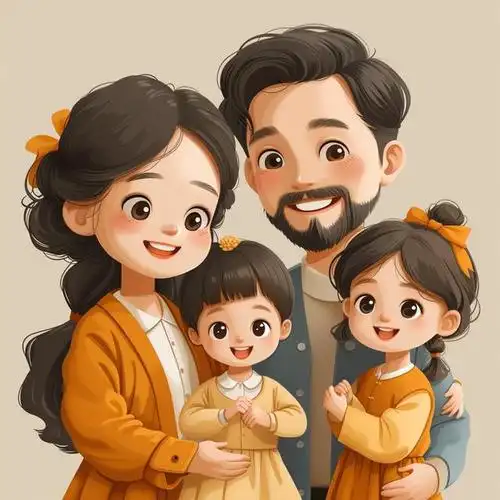 亲子头像|2024一家四口姐妹|亲子照卡通插画