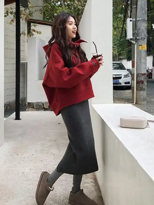 韩版小个子微胖显瘦套装女新款时尚两件套卫衣搭配裙子洋气女装