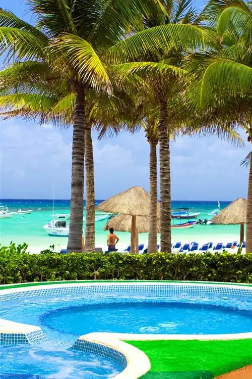 海滩,大海,热带,棕榈树,游泳池,船 4k