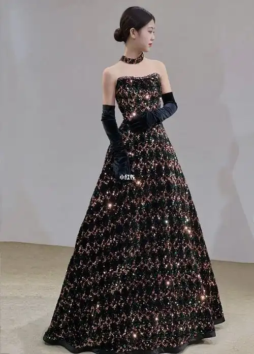 高定黑色晚礼服敬酒服 锦州婚纱试纱花絮
