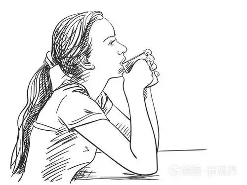 女孩从杯子喝水插画-正版商用图片0x2t5t-摄图新视界