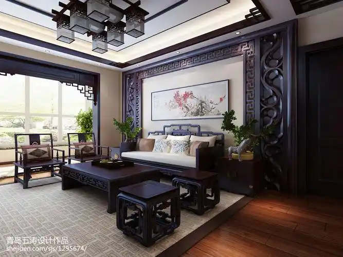 106平中式三居客厅装修图121-150m三居中式现代家装装修案例效果图