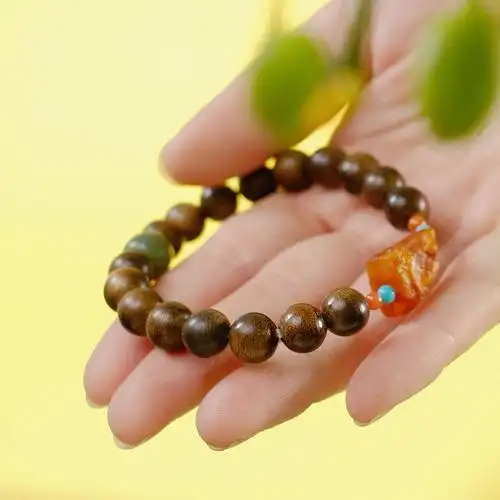 魏天选蜜蜡手串手链蜜香印尼马泥涝沉香随形蜜蜡手串夏日复古简约