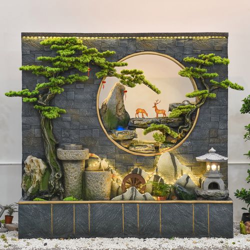 水幕墙流水墙屏j风酒店客厅玄关隔断庭院装饰假山鱼池喷泉景观摆