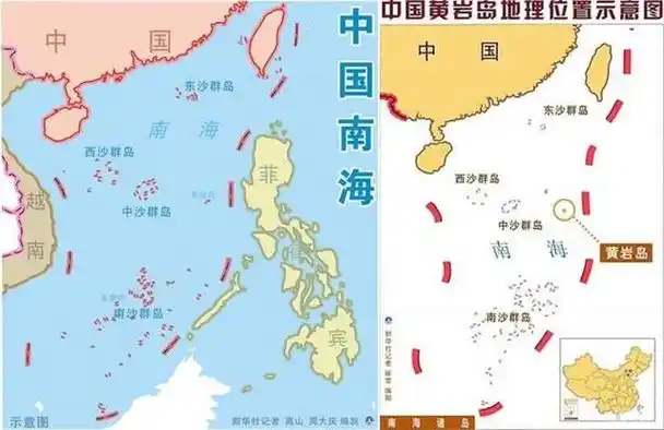 在中国南海地区标注着象征中国领海范围的九段线,九段线内的领海以及