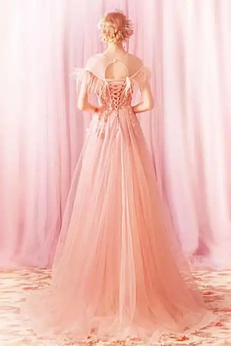 梦幻唯美仙女裙 性感风情 柔粉色新娘婚纱敬酒服生日宴会晚礼服少女心