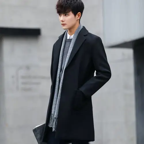 修身款_春季夹克男2019新款男士外套中长款韩版修身青年帅气风衣春秋