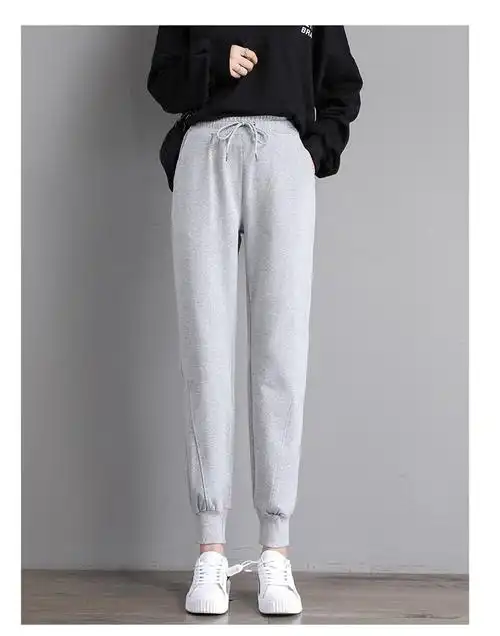 2021新款外穿宽松束脚卫裤秋显瘦百搭休闲裤女裤子灰色xl建议120135斤