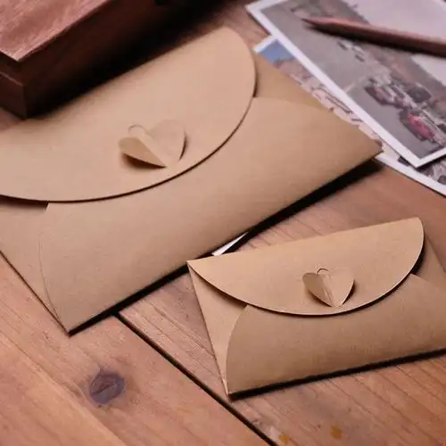 zakka复古空白无印 简约个性文艺范 心心扣 西式牛皮纸信封