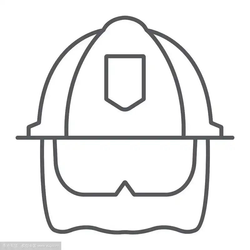 消防头盔和细线图标设备