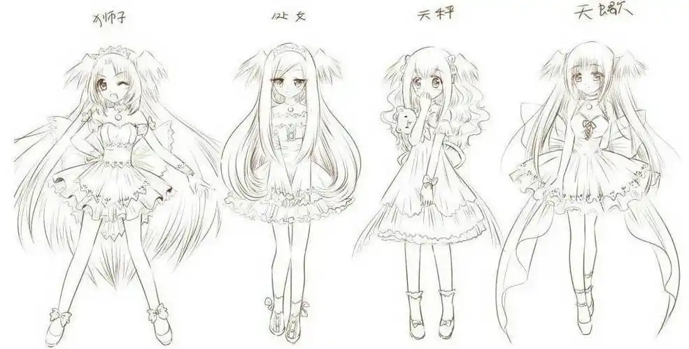 动漫萌妹子十二星座女神简笔画2022-12-25八字时辰网热度:12725