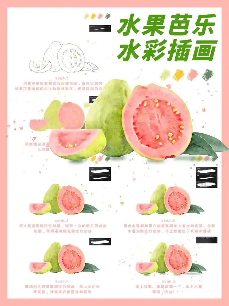 芭乐步骤 1.用墨水渗流笔刷进行起稿勾线,画芭 - 抖音