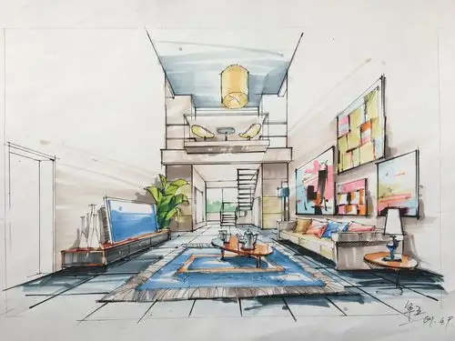 学生作品-马克笔室内效果图表现