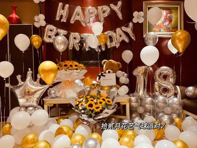 18岁生日包厢气球布置白金银色