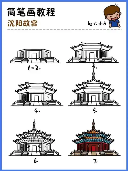 如何画沈阳故宫地标建筑简笔画教程32