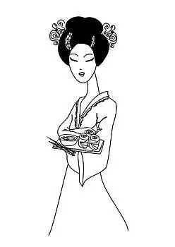 美女,亚洲人,女孩,享受,寿司,涂写,插画