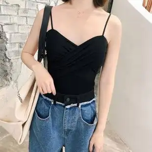 2018交错设计感 性感纯色内衣莫代尔弹力性感吊带抹胸小背心女