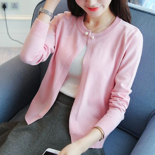 吉莞美开衫女短款纯色外搭针织衫早秋新款宽松外穿气质毛衣外套