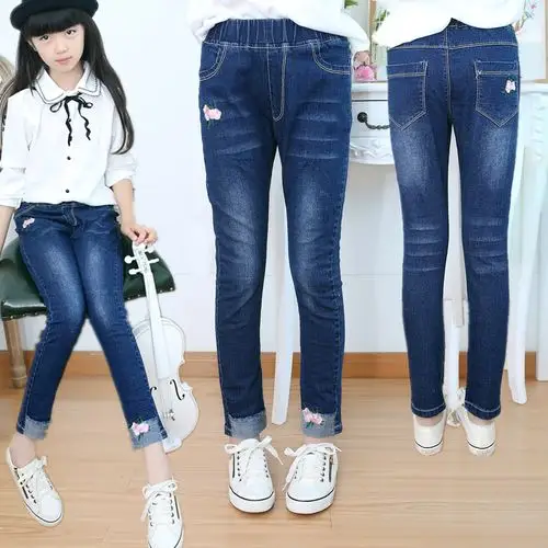 春秋新款童装中大女童牛仔裤流苏微喇叭儿童长裤小童修身弹力铅笔