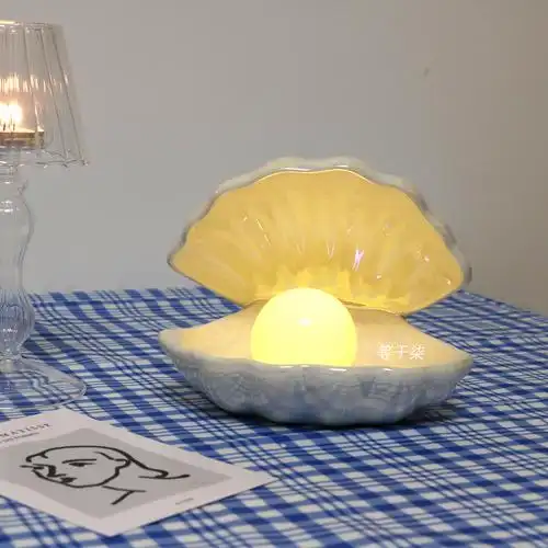 *等于柒*ins少女心梦幻陶瓷贝壳灯珍珠装饰小夜灯生日礼物送女友