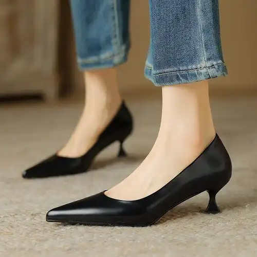 34-42码~新款尖头高跟鞋女浅口通勤职业擦色单鞋ol大小码可退女鞋