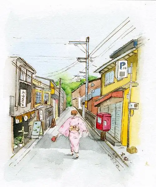 风景淡彩 日本 京都 水彩