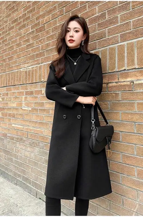 呢子大衣女2024新款春季赫本风双面羊绒中长款过膝高级感显瘦外