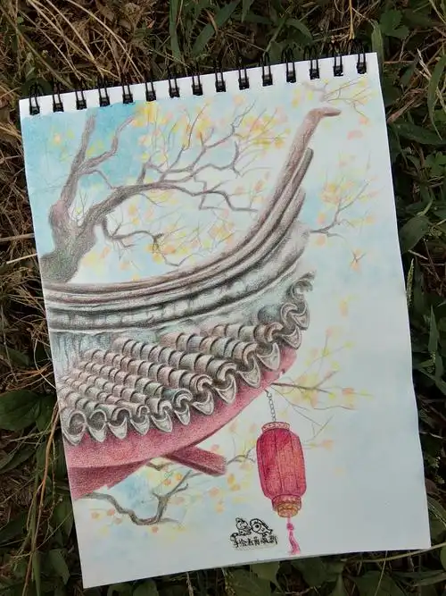 彩铅画中国古建筑之飞檐