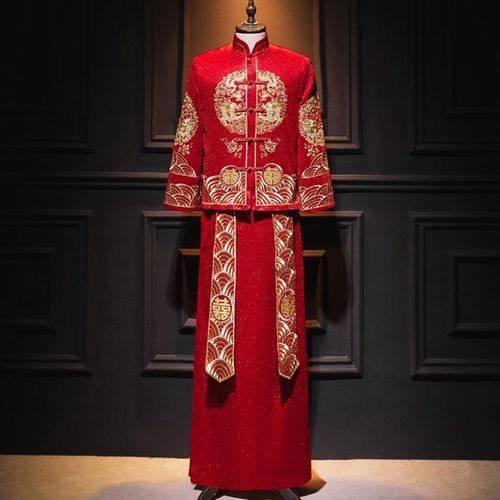 2022新款男装秀禾服中式结婚敬酒礼服新郎服大码男士马褂装龙