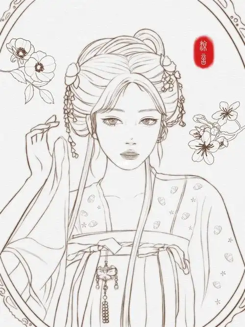 古风少女线稿佳儿团练