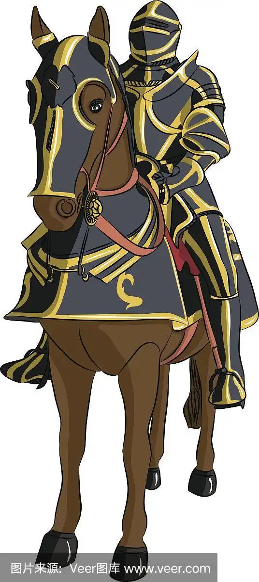 在马背上穿着盔甲的中世纪矢量骑士