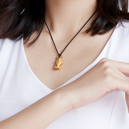 六桂福珠宝天降福财金貔貅古法黄金项链吊坠足金男女款含配绳